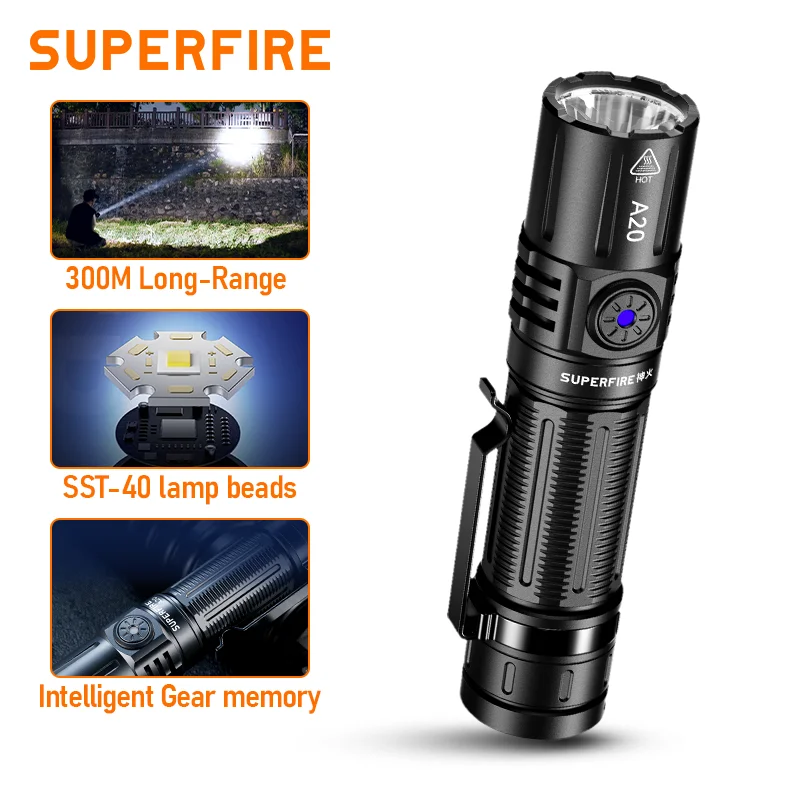 Фонарик SUPERFIRE A20, водонепроницаемый, 5 режимов, USB Фонарик SUPERFIRE A20, водонепроницаемый, 5 режимов, USB