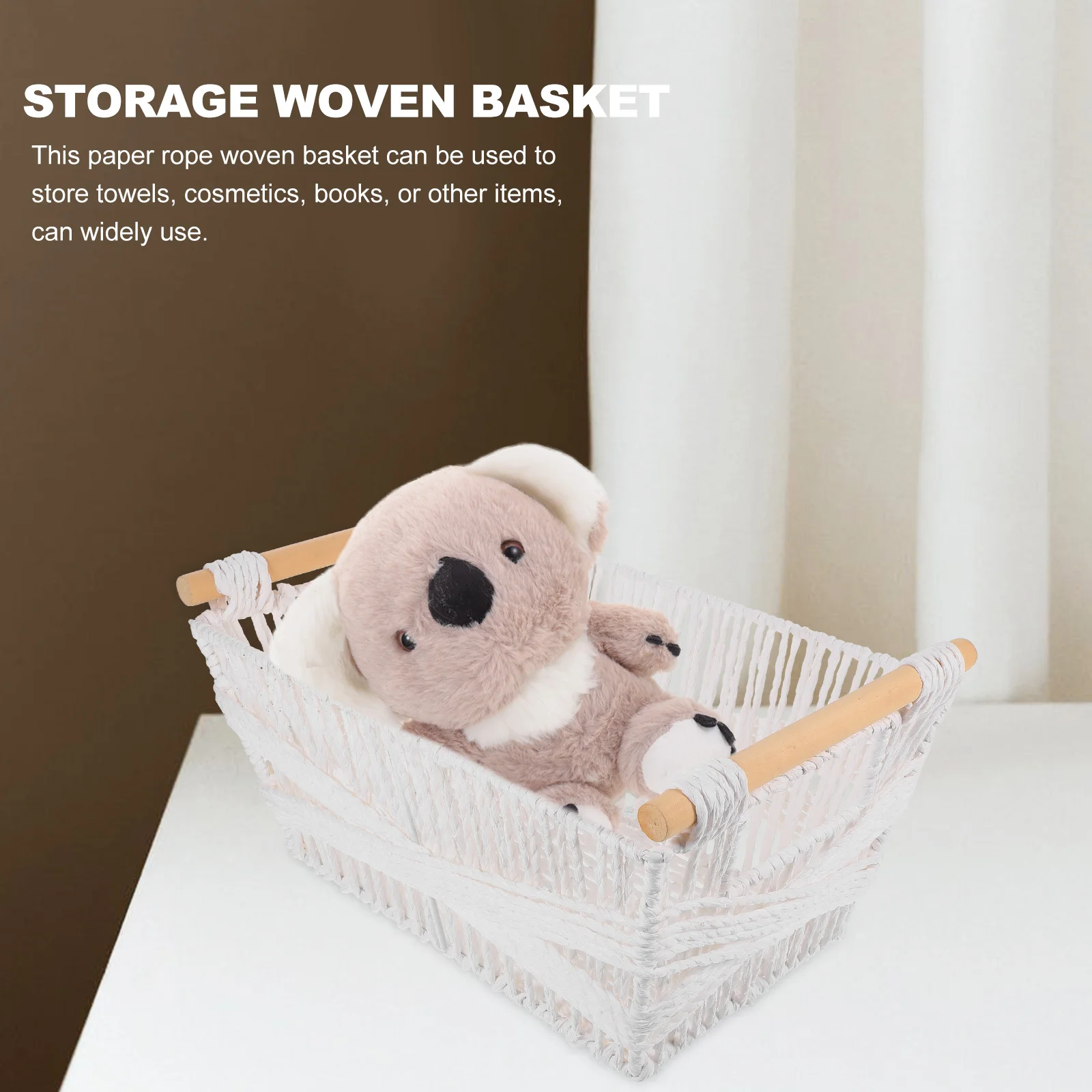 

Paper Rope Woven Storage Basket Rectangular Desktop Organizer For Bedroom Living Room Nursery Shelf Sundries Holder