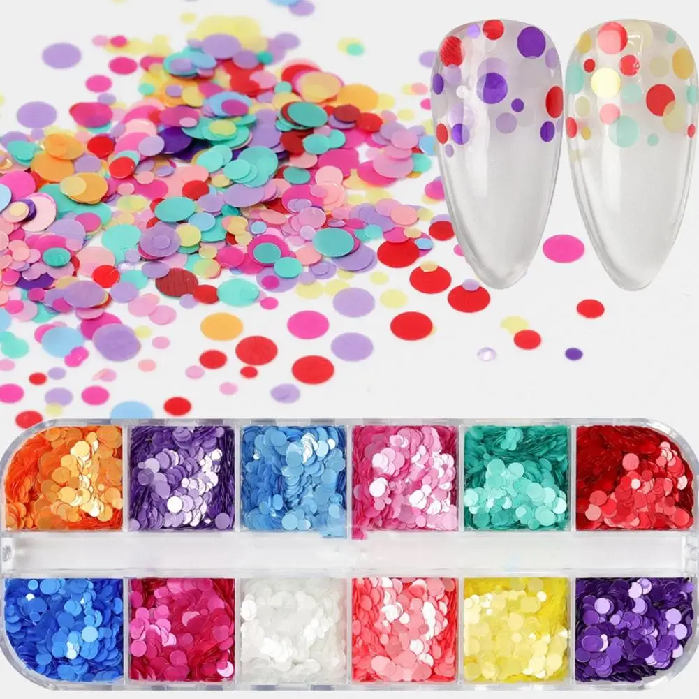 12Grids/Box Multifunctional Nail Art Glitter Neon Round Sequins Nail Ring Sequin Mini Circle  Beautify Nails