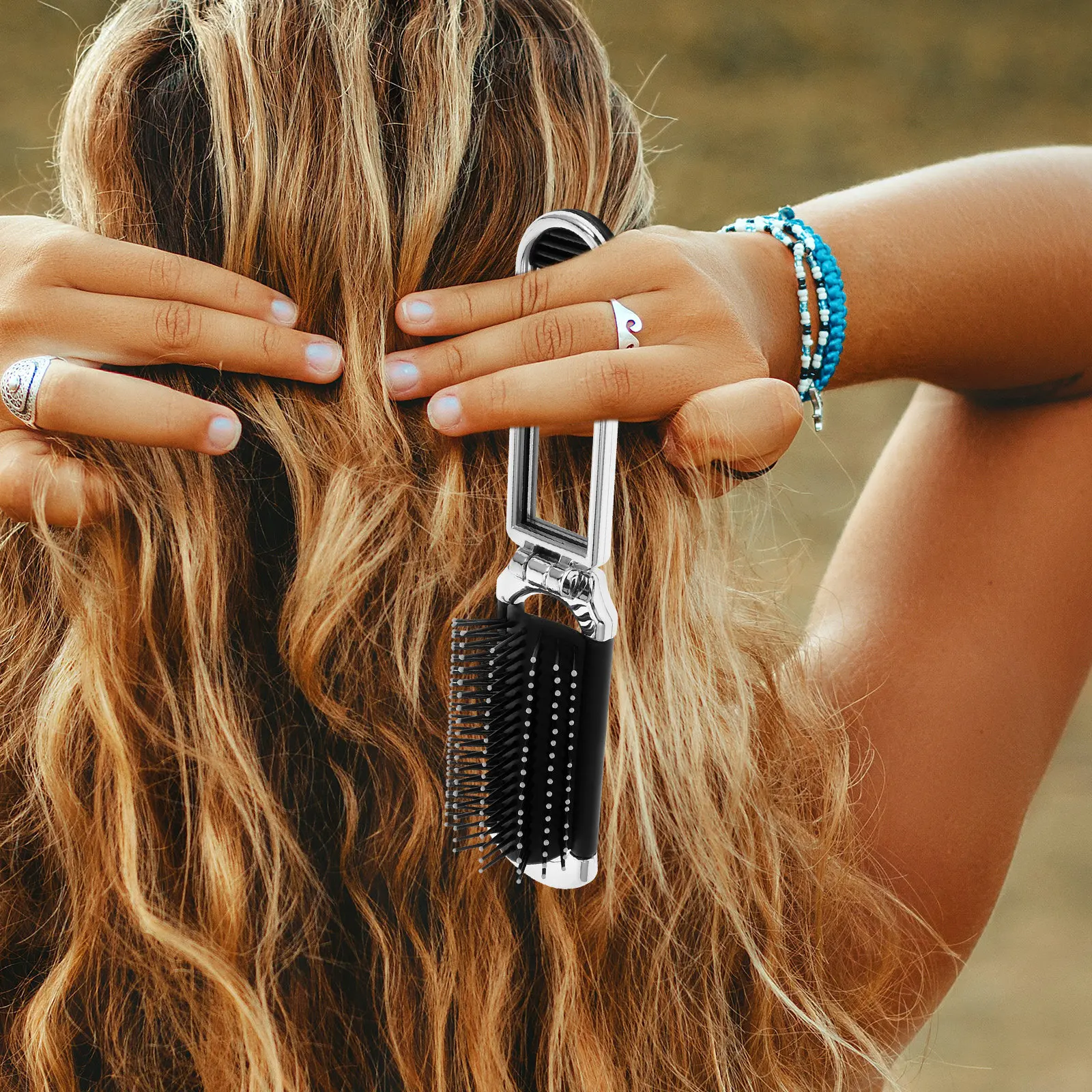 

Compact Airbag Comb with Mirror Foldable Travel Hair Brush for Women Small Lightweight Detangling Scalp Soothing Stylish