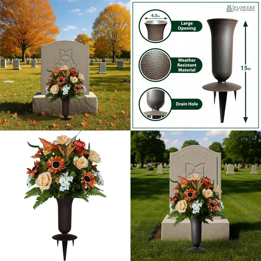 

Реалистичные уличные украшения для кладбища – нелиняющие, с букетом из цветов и тыкв или вазой