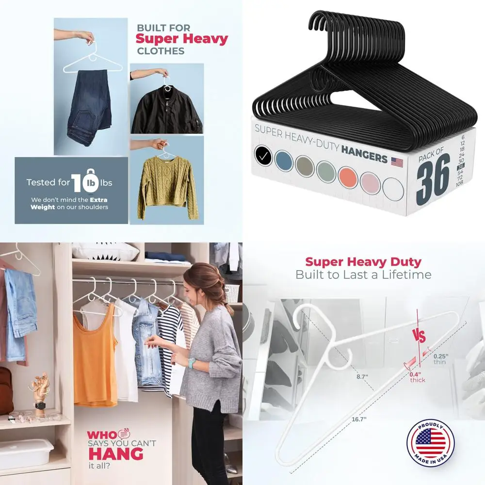 

36-Pack Heavy Duty Plastic Hangers for Coats, Pants, Jeans, and Adult Clothing - 10lb Capacity, Black