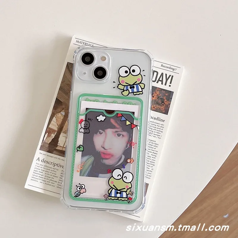 Sanrio Keroppi Bad Badtz Maru Card Pocket Phone Case For NEW Iphone 15 12 13 Pro Max Silicone Transparent Cover