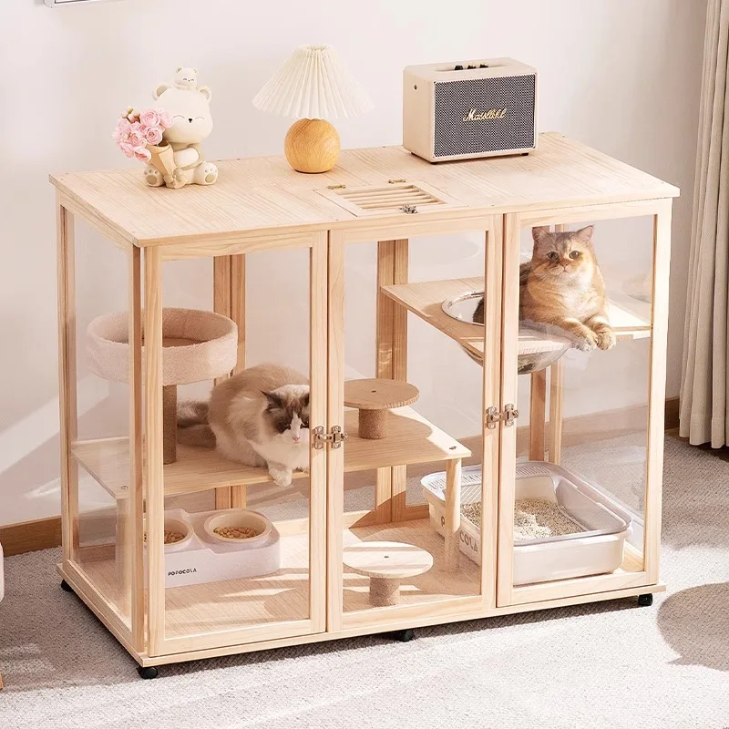 

Cat Villa Solid Wood House Cat Cabinet Cage Luxury Double Layer Three Layer Cat Nest Climbing Rack