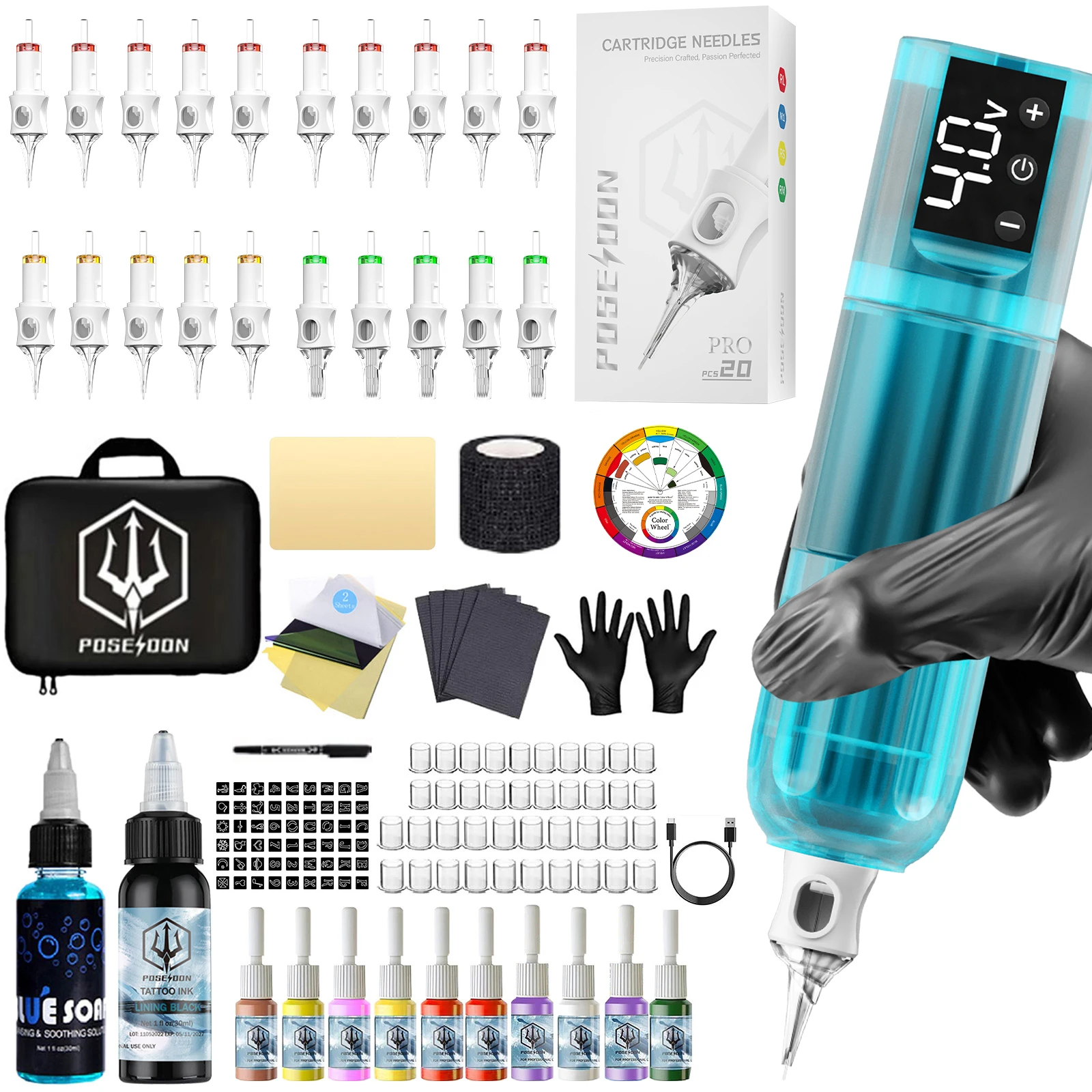 

Tattoo Kit POSEIDON V6 New Tattoo Pen Kit For Permanent Makeup Tattoo Machine Kit transparently Tattoo Power Supply Tattoo Kit