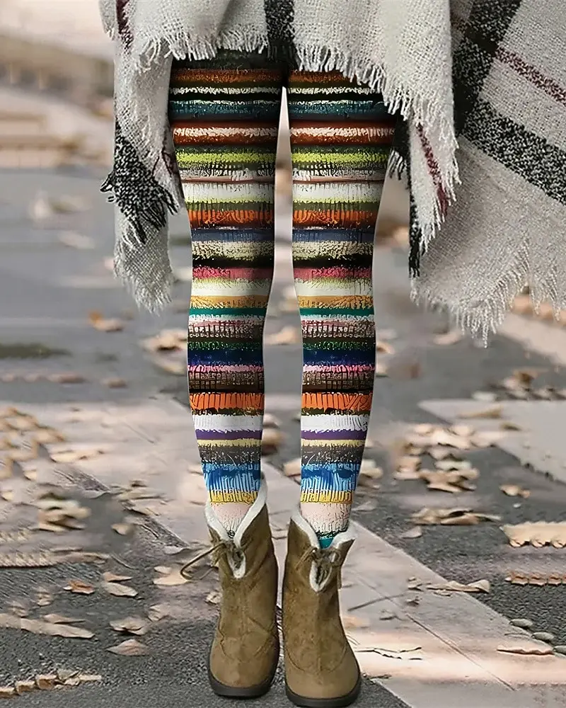 Vintage colorido leggings femininas clássico listrado impresso calças esportivas diário casual calças de cintura alta moda roupas femininas