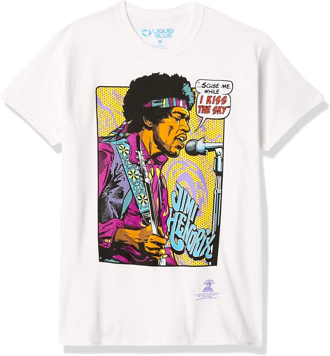 Unisex Adult Jimi Hendrix Pop Art 'Scuse Me While I Kiss The Sky T-Shirt 100% Cotton Trendy Y2K Short-Sleeve Tee – Soft,