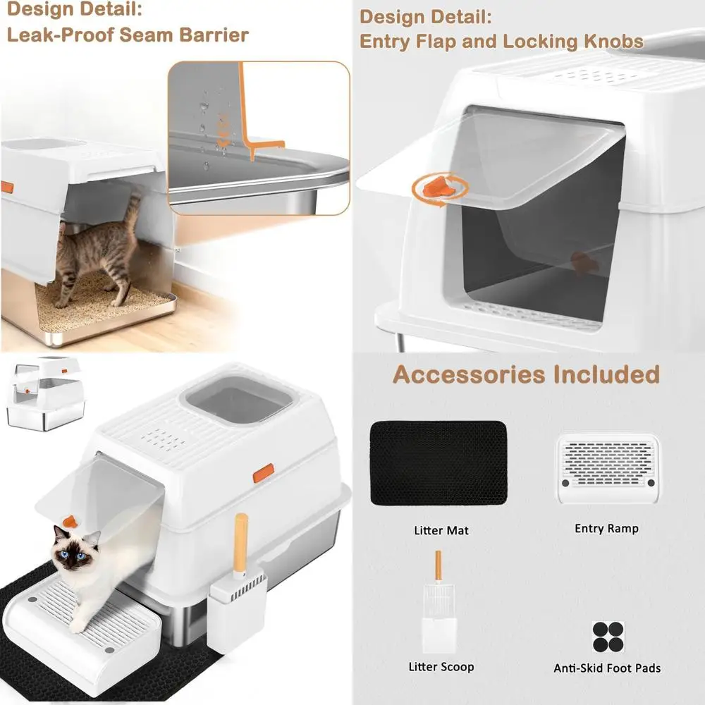 

Лоток для кошек из нержавеющей стали с верхним выходом, контролем запаха, легкой очисткой, закрытой конструкцией, ковриком и совком в комплекте