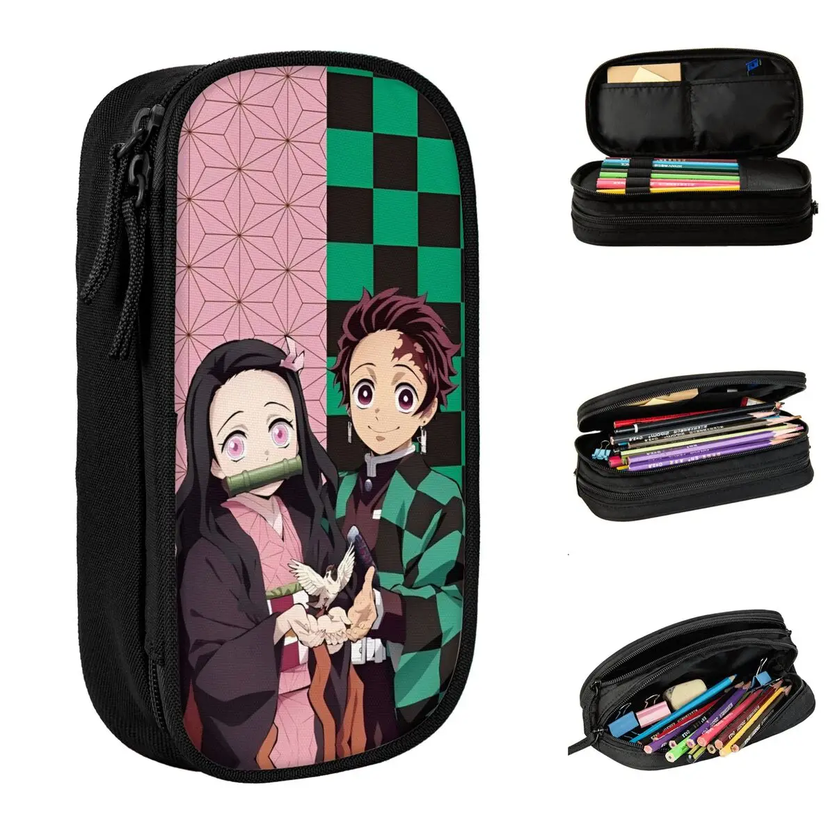 demon slayer anime pencil case nezuko tanjiro pen holder grandes bolsas de armazenamento papelaria cosmetica escolar moda 01