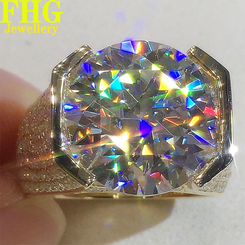 

1 2 3Carat Solid 18K Au750 Yellow Gold Men Ring DVVS Moissanite Diamonds Round luxury Wedding Party Engagement Anniversary Ring