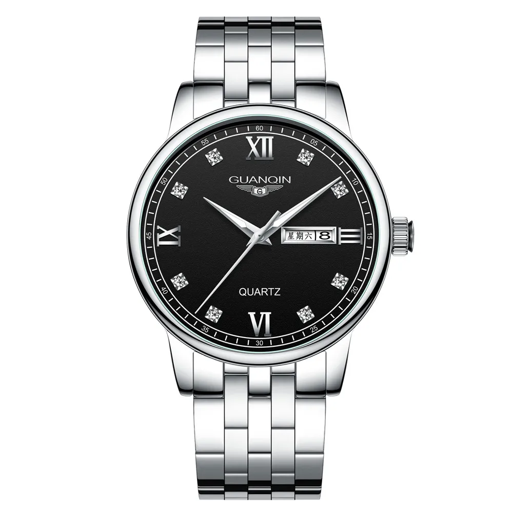 GUANQIN Sapphire Crystal Quartz Men's Wrist Watch Luxury Top Brand Wristwatch Business Casual Style Week Display Clock for Men