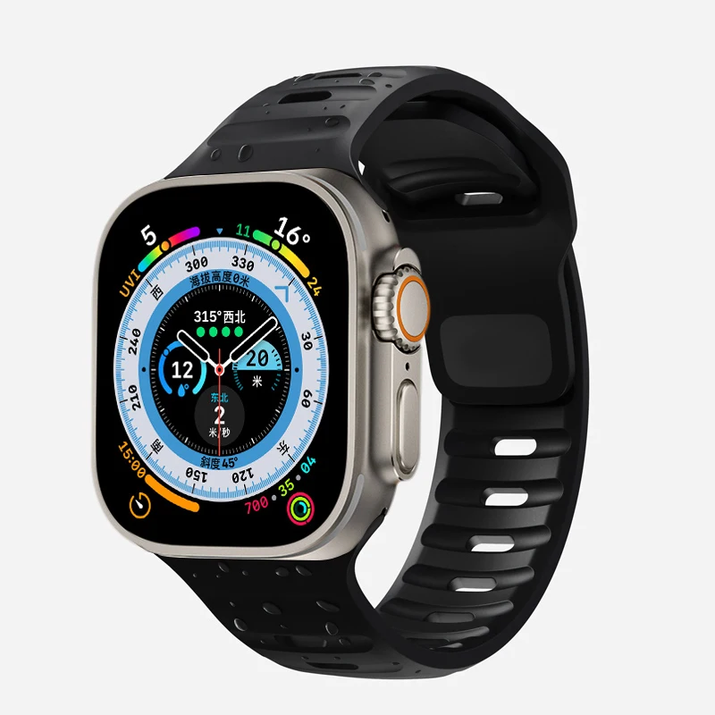 Armband für Apple Watch, 49 mm, 44 mm, 45 mm, 41 mm, 40 mm, 42 mm, 38 mm, weiches Silikon-Sportarmband, iWatch Serie 8, 7, SE, 6, 5, 9, Ultra 49 mm. – Detail 10