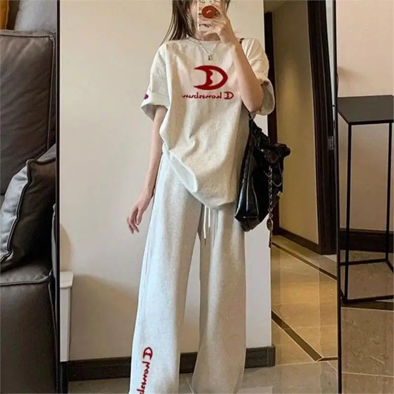 

Hong Kong Sle Pine ape Clothing Set T-irt Men's High Waist Draped Wide Leg Pants New Loose Two Piece Set Casual Sp...