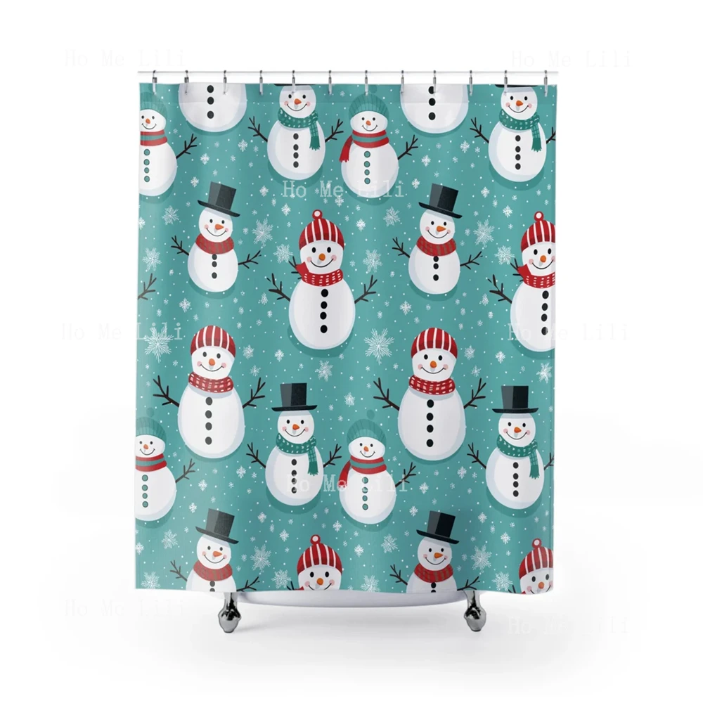 Winter Snowmen Shower Curtain Christmas Bathroom Decor Holiday Season Decoration Merry House Warming Gift