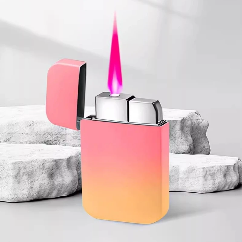 

Cute Pink Flame Inflatable Lighter for Girls Windproof Metal Gradient Gas Lighter Cigarette Cigar Lighter Gadget for Man