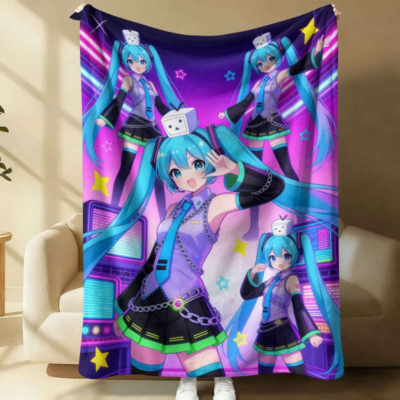 

Hatsune Miku Flannel Blanket, Anime Office Nap Throw, Cyberpunk Neon Outdoor Camping Travel Cover Blanket Gift for Fans, Teens
