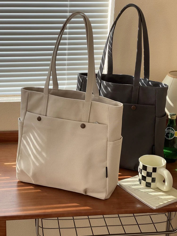 

Hylhexyr Canvas Shoulder Bag Female College Students Portable Casual Tote Large Capacity Handbag Solid Color With Zipper