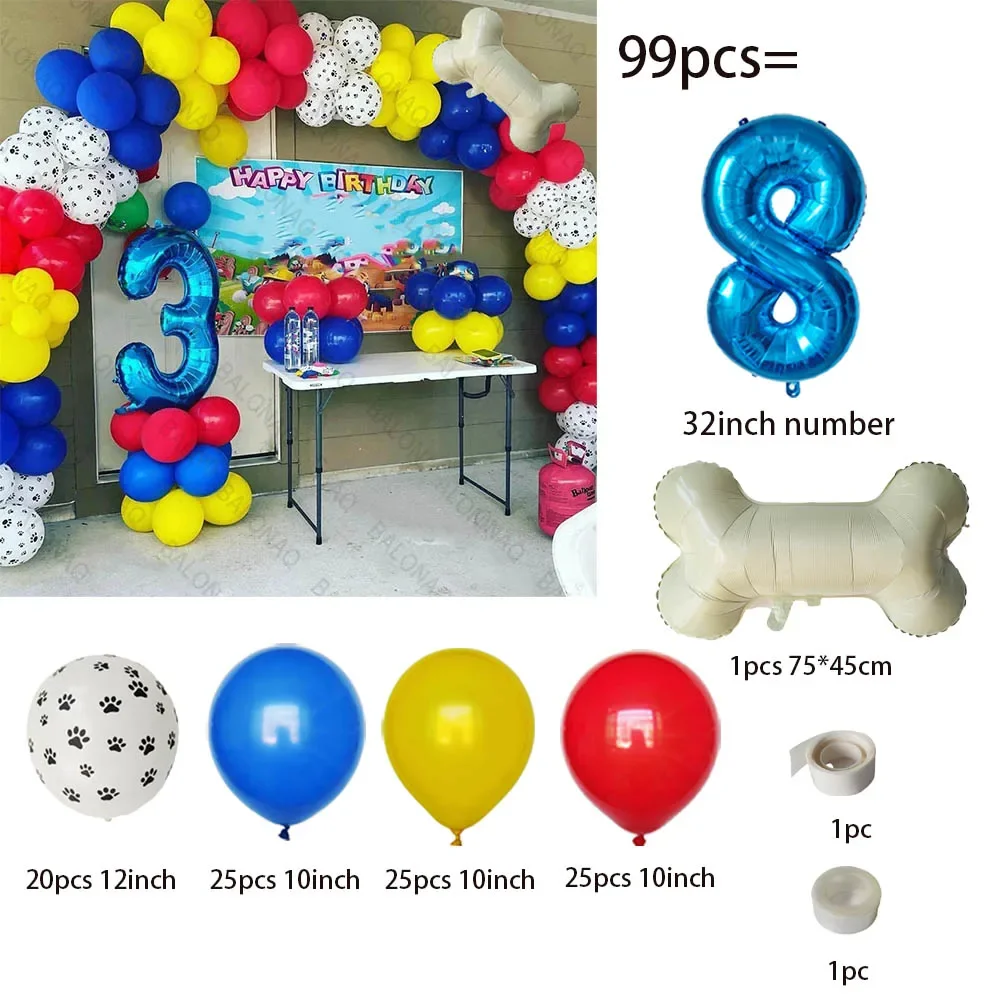 99-teiliges Hunde-Pfoten-Ballonset, mit Knochen- und Pfotenmuster-Folienballons für Hunde-Patrol-Themen-Geburtstagsfeier-Dekoration – Detail 9