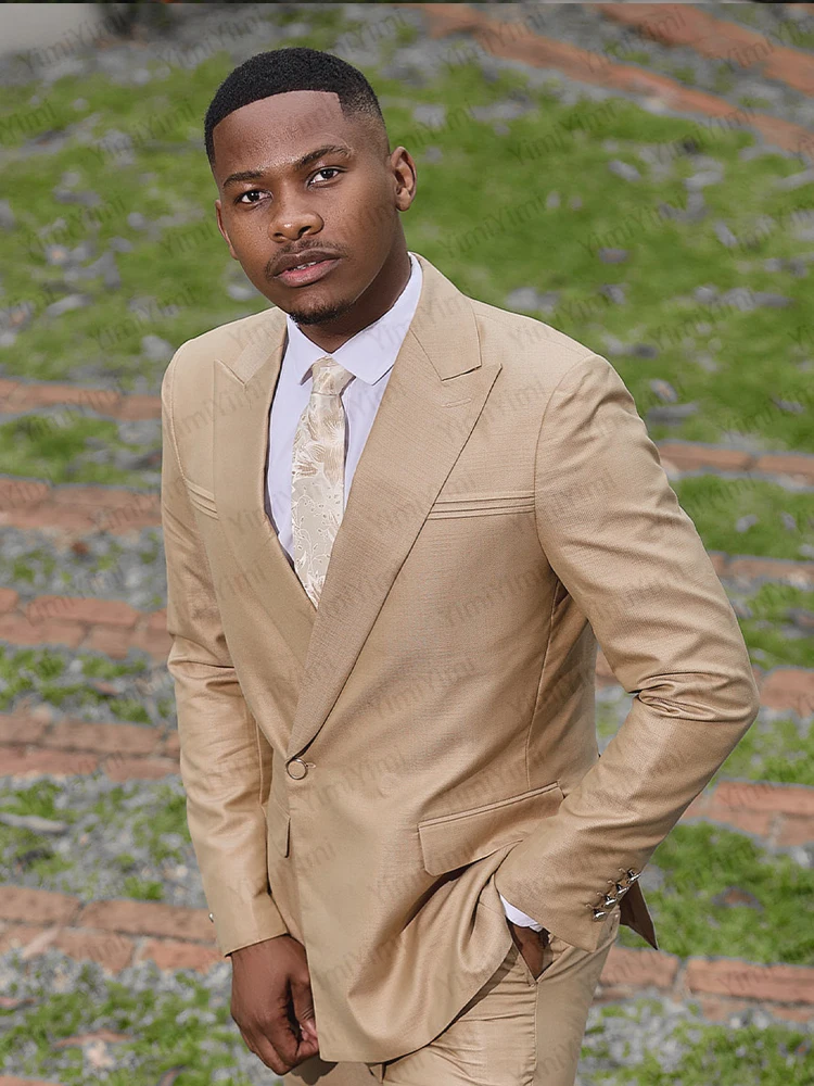 Elegant Men's Suits 2 Pieces Peaked Lapel One Single Button Evening Party Suit Prom Blazer Slim Fit Formal Business Customized