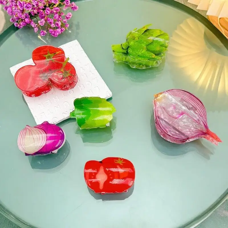 New Acrylic Lettuce Onion Tomato Shape Hair Claw Clip For Women Girls Hair AccessoriesNew Design Acrylic Lettuce Onion Tomato Sh
