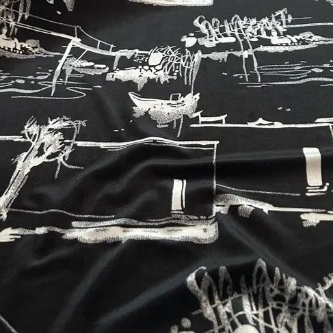 Herfst en winter stretch hoge dichtheid inktschilderij acetaat gouden fluwelen doek pak jurk cheongsam broek trui stof