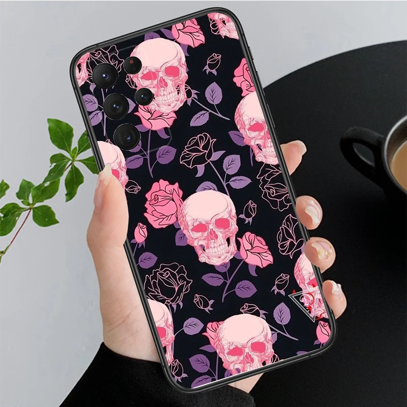 เคสโทรศัพท์สําหรับ Samsung Galaxy A35 A55 A54 A15 A25 A05s A05 A22 A24 A52 A33 A34 M34 M14 M54 M23 Skull Rose ผีเสื้อกรณี Funda