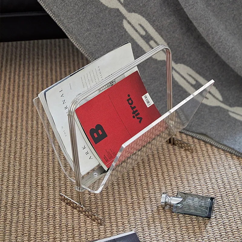 Modern Acrylic Metal Magazine Rack, Ins Style Storage Organizer for Living Room Books Newspaper Display