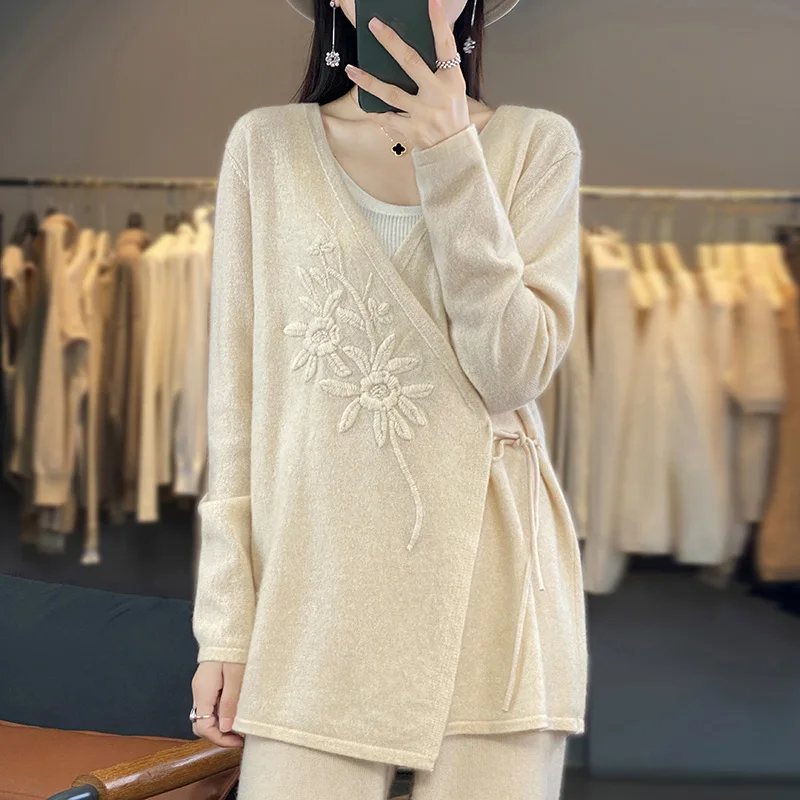 Women's Stand-up Collar Long Pure Cashmere Sweater, Loose Wool Bottoming Shirt, Tether Knitted Sweater, Autumn and Winter, New