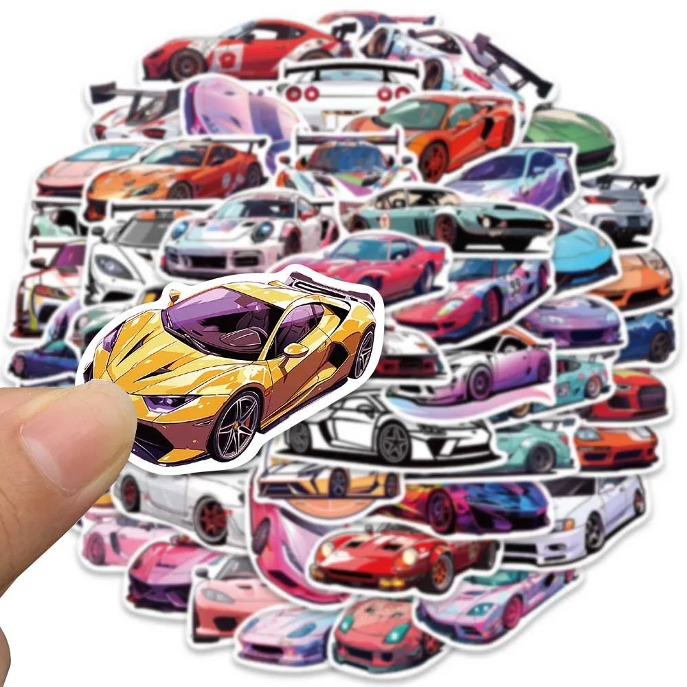 50pcs Cool Cartoon Sport Super Car JDM Stickers For Luggage Guitar Phone Skateboard Waterproof Graffiti Vinyl Laptop Decals