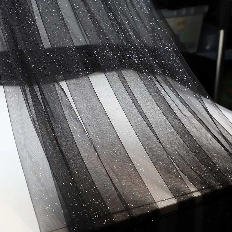 Spray Gold Silver Glitter Tulle Fabric By The Meter Black Encryption Soft for Clothing Wedding Dress DIY Sewing Designer Cloth