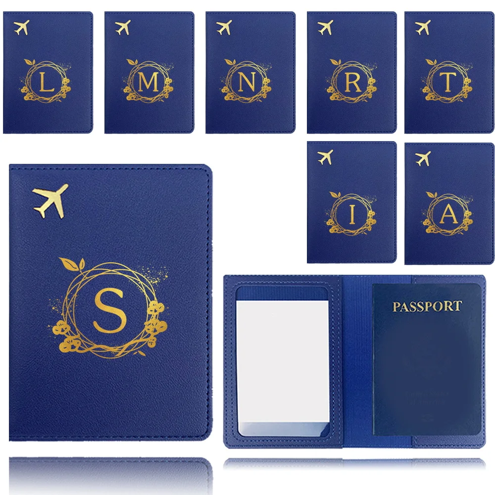 

Portable Pu Passport Case Fashion Business Passport Clip Airplane Passport Cover Bank Card Organizer Cover Wreath Letter Pattern