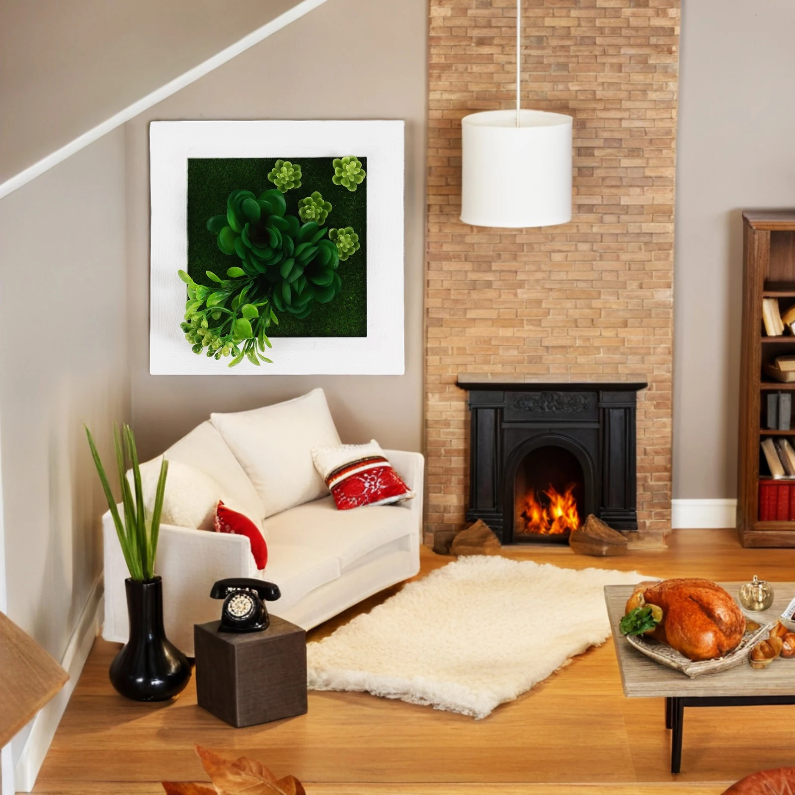 

Artificial Photo Simulation Plant Wall Decor Faux Greenery Hanging Wall-Mounted Flowerpot Shelf For Small Spaces Succulent Wall