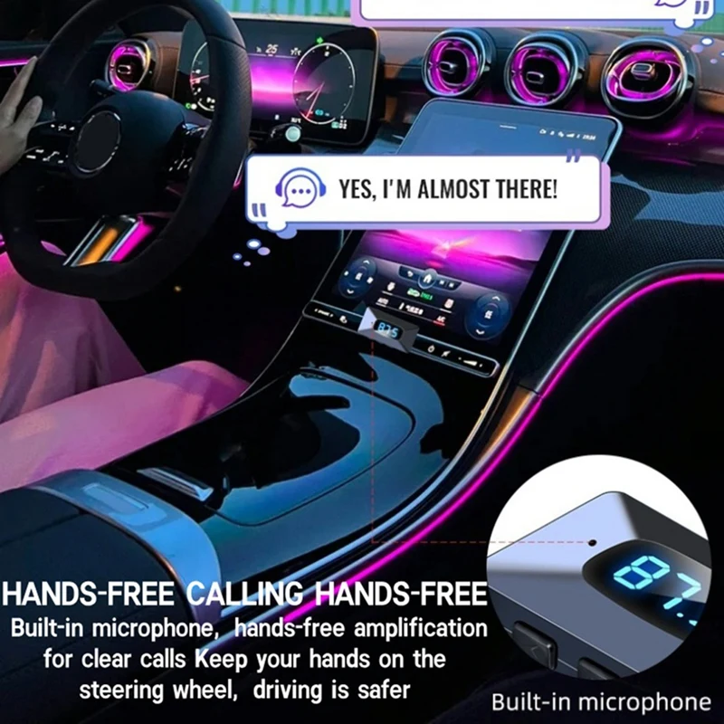 Carro Bluetooth 5.4 T65 Mini Receptor Transmissor USB com Display LED Chamada Handsfree Carro Kit-A75P