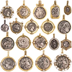 Antique Gold Bronze Beauty Portrait Knight Angel Goddess Coin Medallion Charm Pendant,Necklace Jewelry Accessories Supplies M64