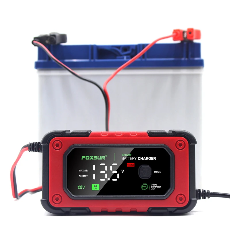 12V 7A Car Battery Charger Digital Battery Maintainer LCD Display Smart Fast Charge for Calcium Gel AGM EFB Lead Acid Batteries