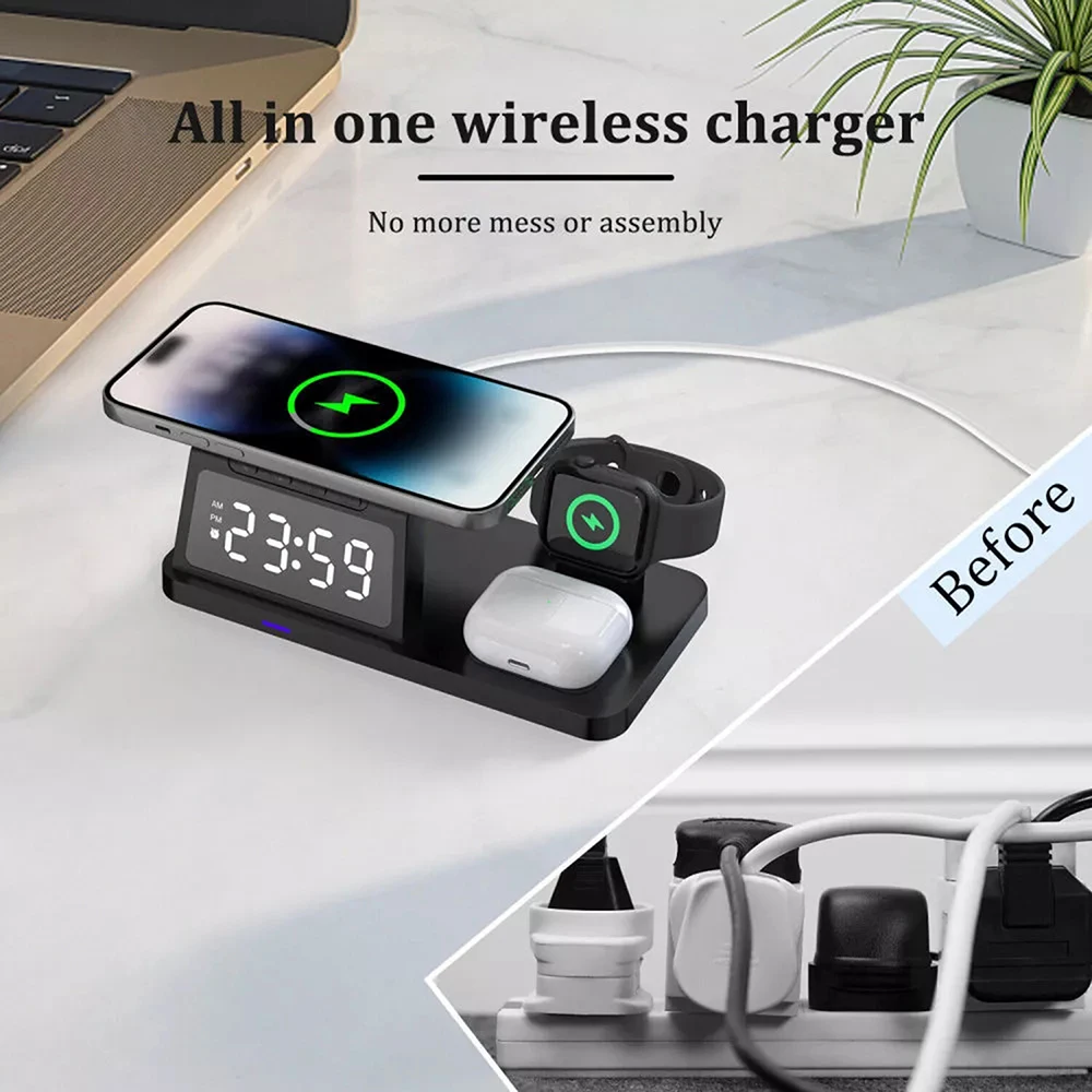 Cargador inalámbrico estación de carga rápida 3 en 1 cargador inalámbrico reloj soporte para teléfono cargadores de teléfono móvil dormitorio escritorio Smartwatch