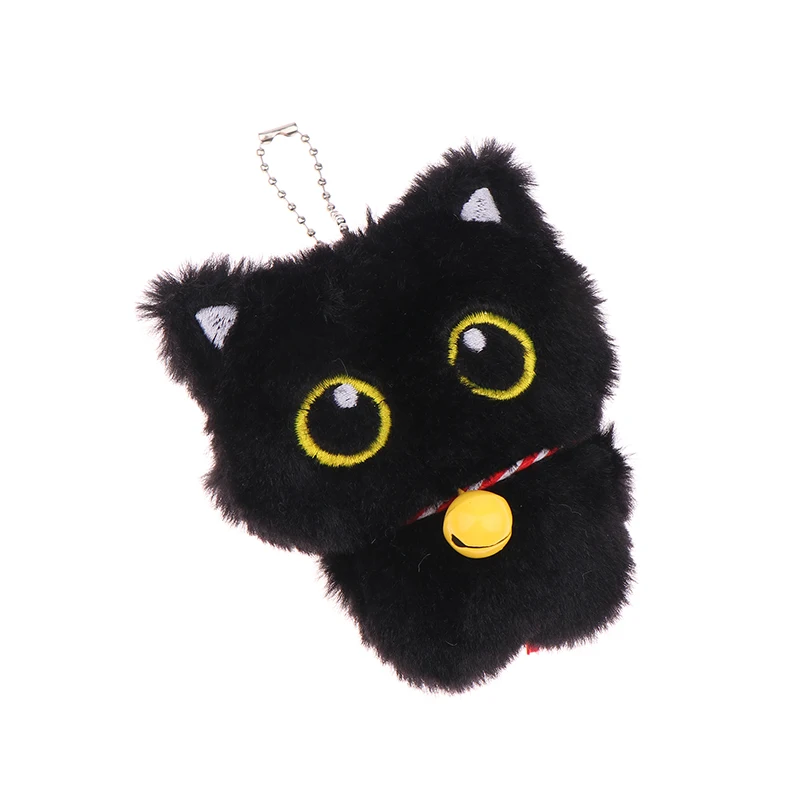 1PC Cartoon Kitten Soft Gevulde Pop Hanger Leuke Bel Zwarte Kat Knuffel Sleutelhanger Autosleutel Ring Rugzak Tas decor Kid Gift