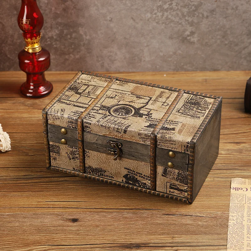 

‌Vintage Locked Wooden Box - Antique Storage Chest, Jewelry Organizer, Escape Room Prop