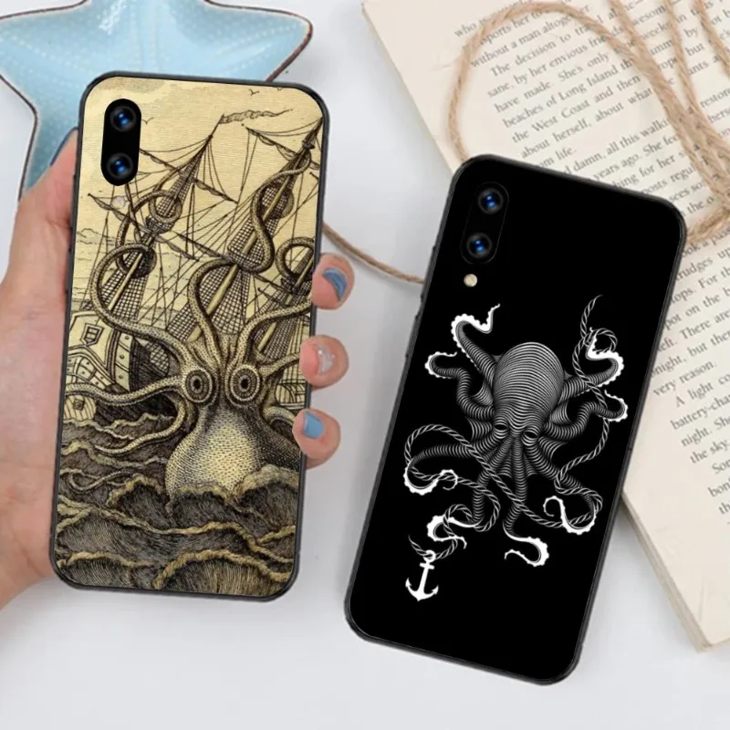 Norway Kraken Octopus Phone Case for Huawei Mate 40 30 20 10 Pro Lite Nova 9 8 5T Y7p Y7 Black Soft Phone Cover Funda