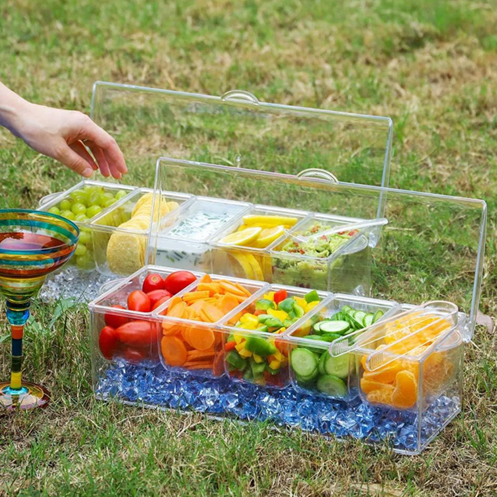 

Plastic Tray 5 Grids 2 Clips 6 Spoons Forks Spice Jar Seasoning Container Kitchen Plate Home Accessory Household