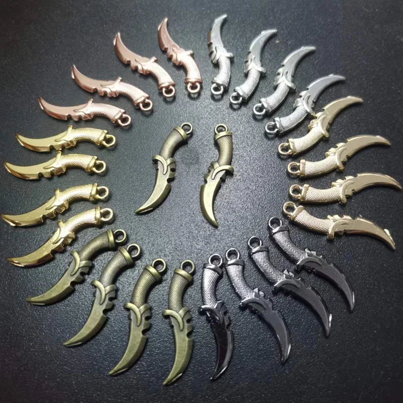 Newest 12 Pieces/Lot 31x8mm Antique Silver Plated Weapon Dagger Alloy Charm For Jewelry Making