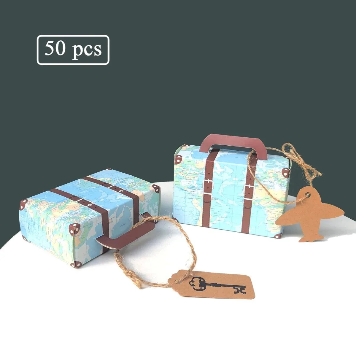 50 Stück Mini-Reisekoffer, Pralinenschachtel, Kraftpapier, Schokolade, Geschenkbox, Verpackung, Tasche, Hochzeit, Geburtstag, Party-Dekoration