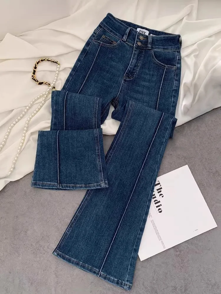 

Vintage Blue Women Flare Pants Two-Button High Waist Slim Denim Trousers 2025 New Spring Summer Fashion Slim Female Jeans