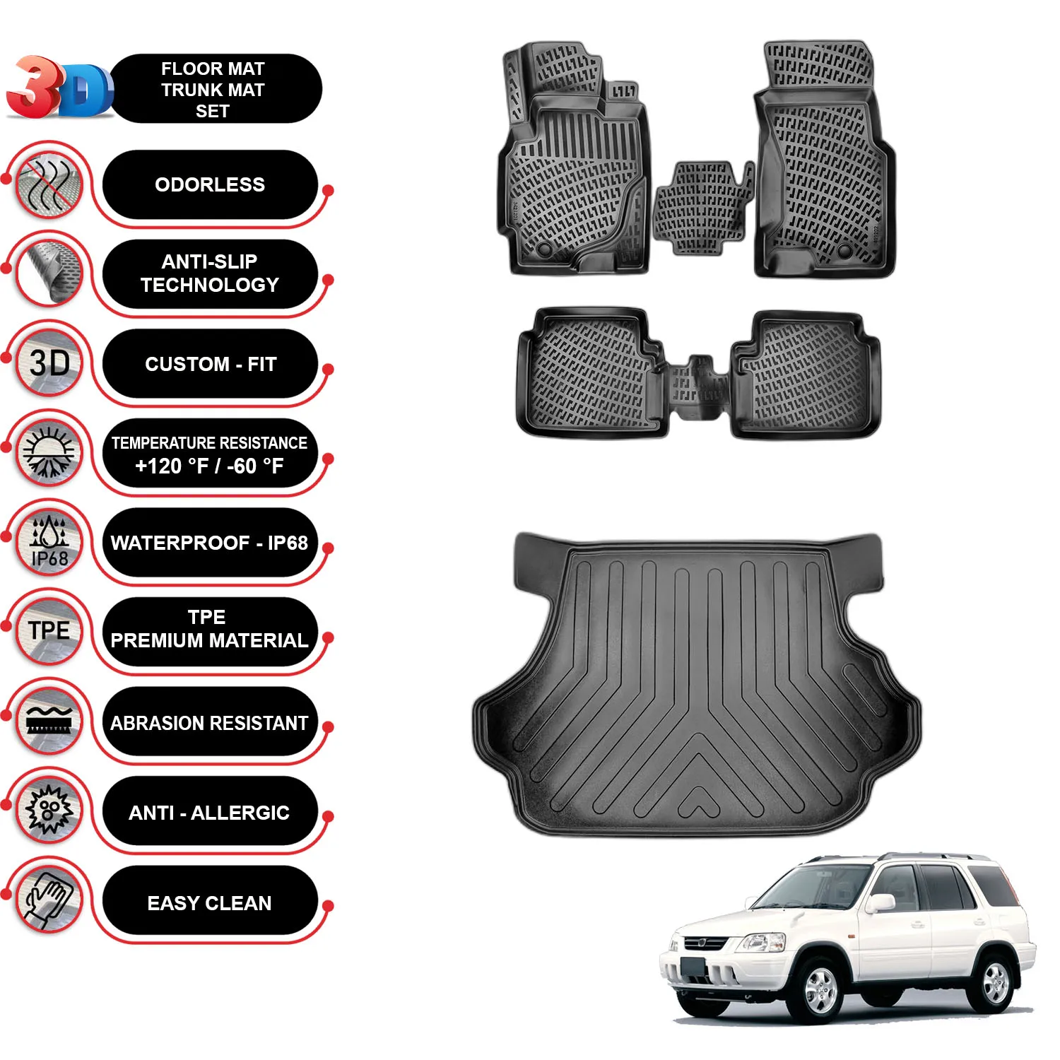 Honda CR-V - (1995-2001) - Floor Mats + Cargo Trunk Liner - SET - (Black)