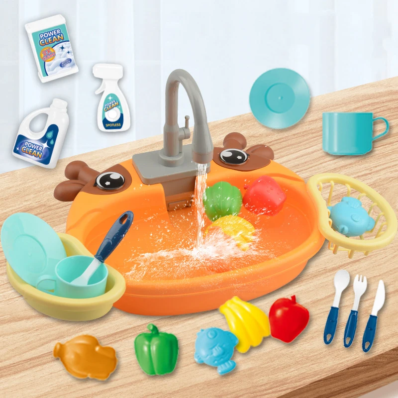 Kitchen Sink Kids Toys Electric Dishwasher Play House Toys For Children Wash Basin Sink Simulation Pretend Role Toys For Kids