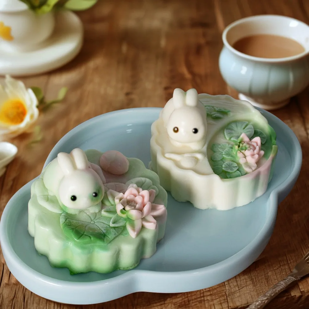 Beautiful Lotus Handmade Soap Silicone Mold Flower Rabbit Candle Mould Animal Gypsum Home Decor Bunny Moon Cake Mid-autumn Gifts