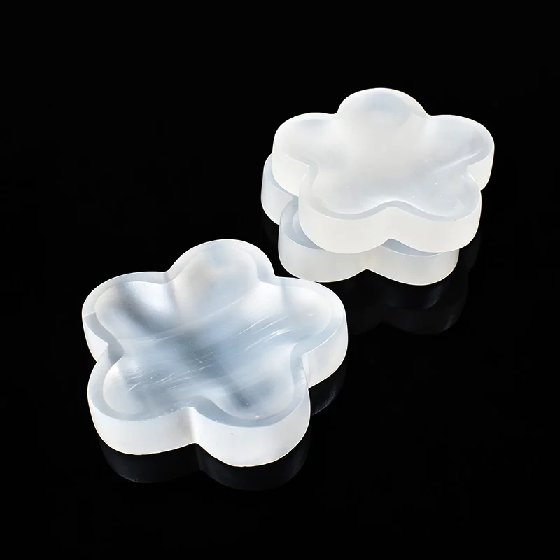 Natural Selenite Flower Bowl White Crystal Stone Dish Crystal Cleansing Holder Reiki Healing Jewelry Storage Home Table Decor