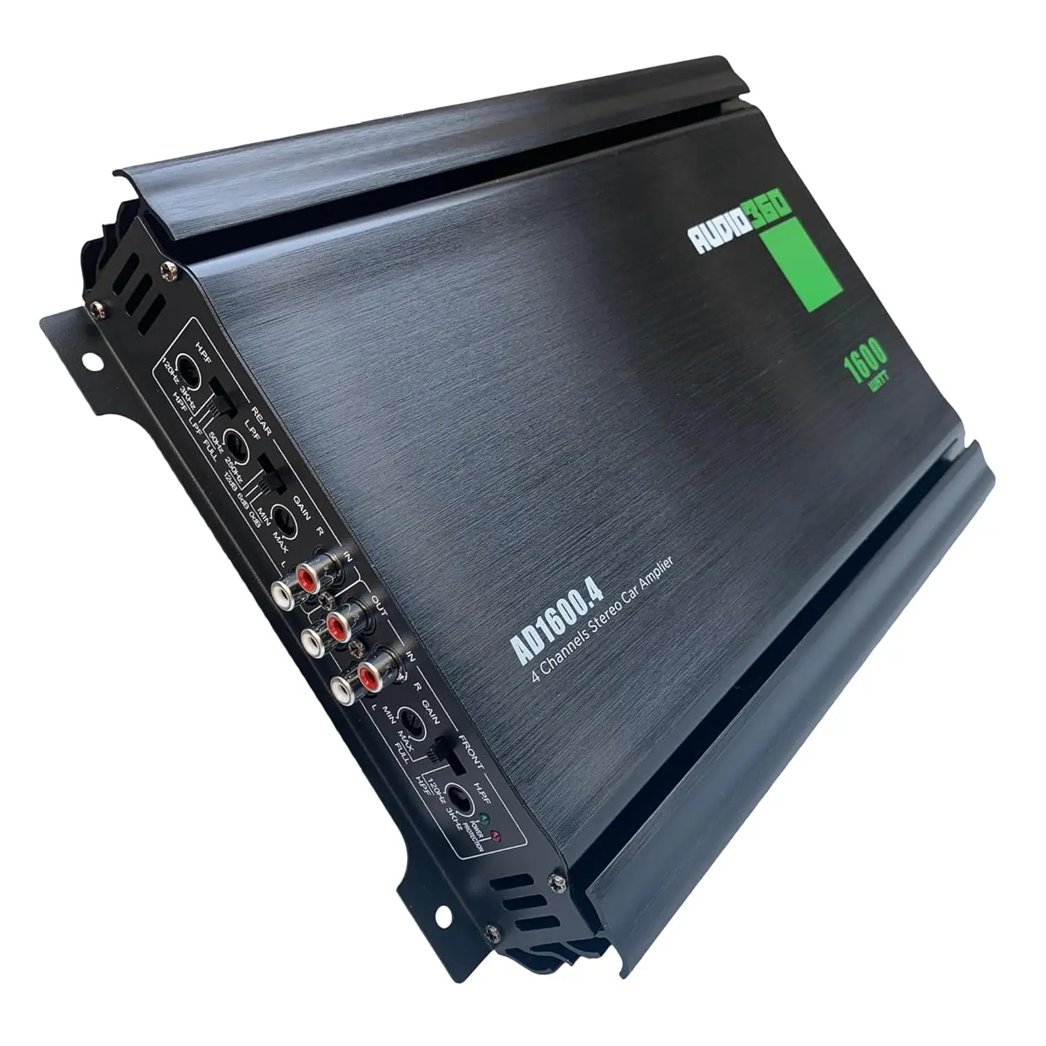 Audio360 AD1600.4 4-Ch Car Amp، 1600W Max، Compact Class AB، Bridgeable، صمامات مزدوجة 25A، 90dB SNR