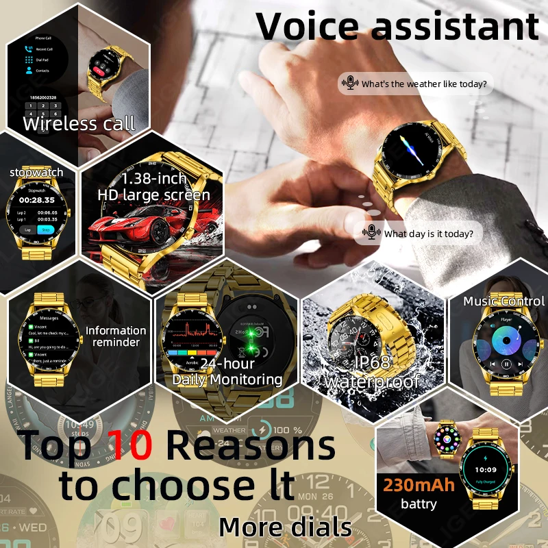 LIGE Smartwatch z funkcją połączeń Bluetooth, monitorowanie tętna i zdrowia, luksusowy zegarek sportowy dla mężczyzn, wodoodporny smartwatch + pudełko