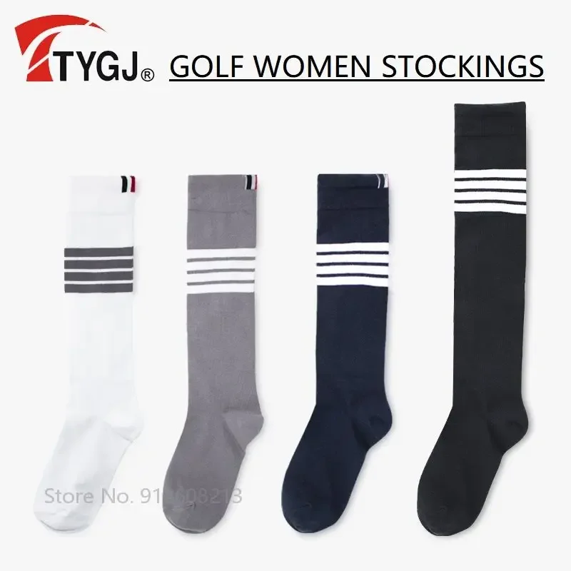 

TTYGJ Outdoor Cotton Sports Socks Lady Elastic Golf Stocking Female Soft Knee-high Leg Cover Slim Stripe Socks Over Knee Legging